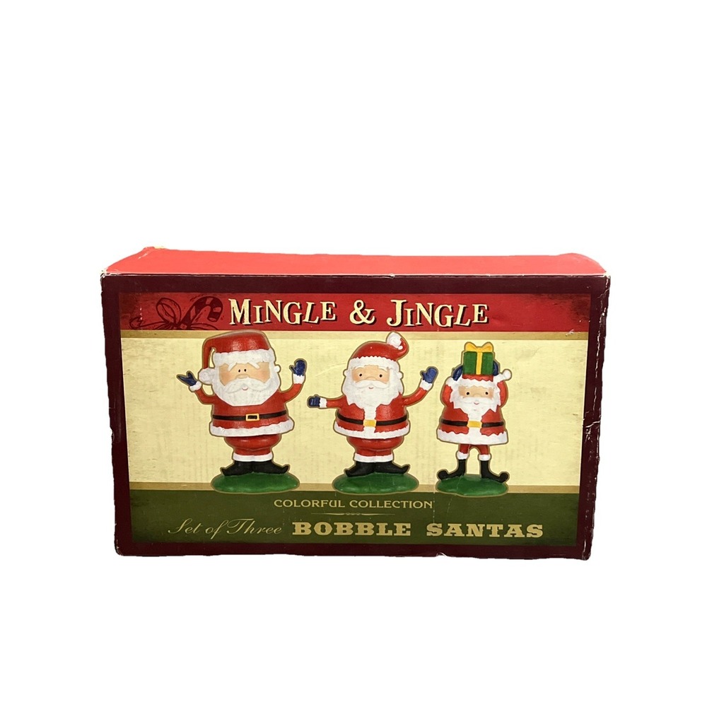 Vintage MINGLE & JINGLE - Set of three Bobble Santas Colorful Collections New‎